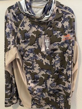 Bass Dash Men's camo performance hoodie with hood - blue, black, tan